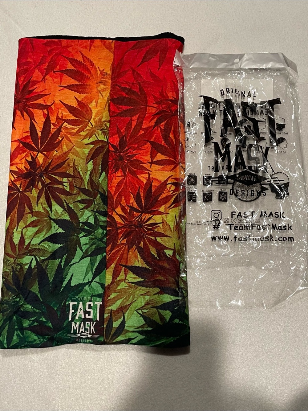 Multicolor Leaf Pattern Neck Gaiter - Red/Orange/Green, NWT